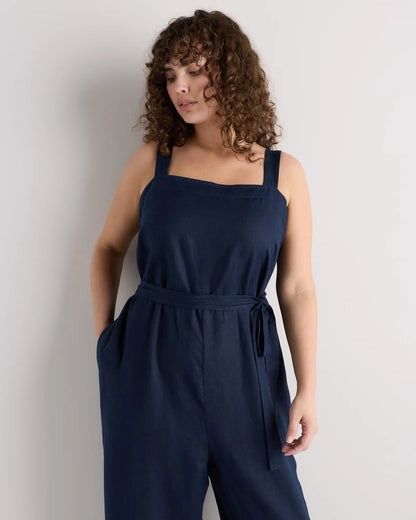 100% European Linen Square Neck Jumpsuit - US 9481