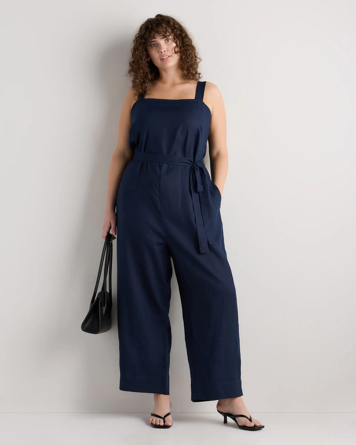 100% European Linen Square Neck Jumpsuit - US 9481