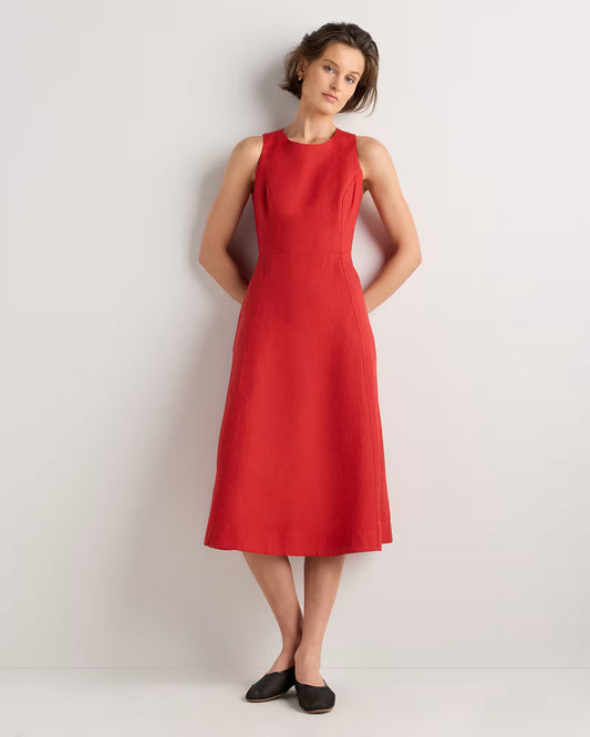 100% European Linen High Neck Midi Dress - US 1993