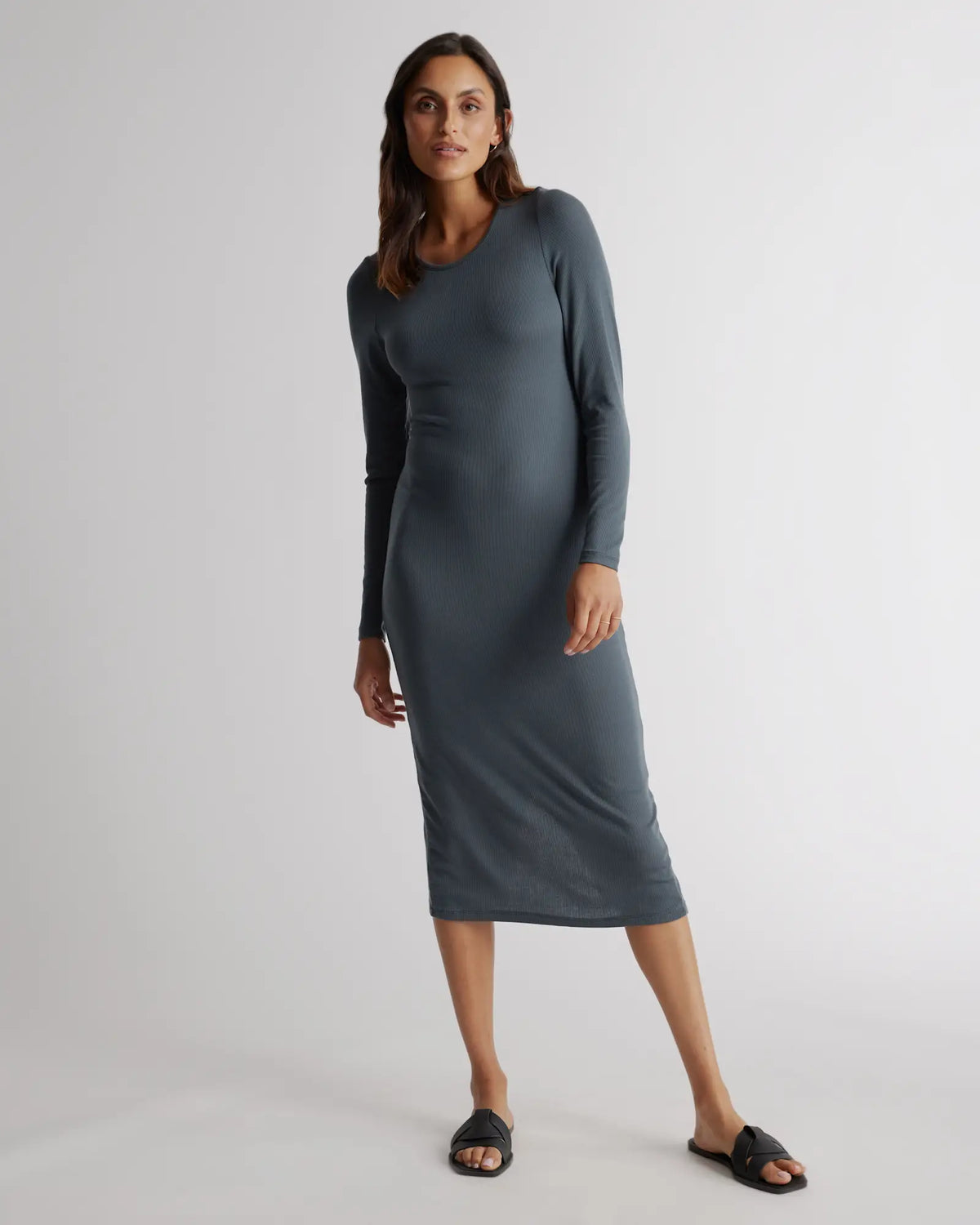 Tencel Rib Knit Long Sleeve Dress - US 1157