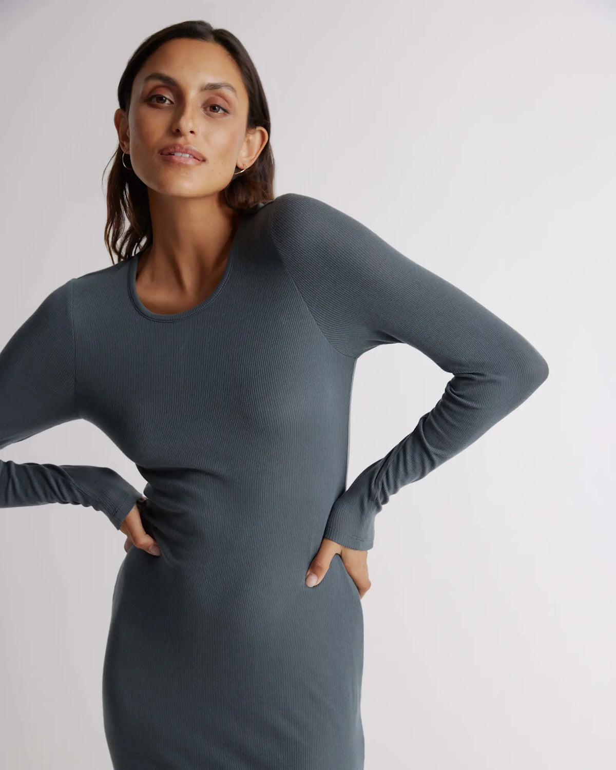 Tencel Rib Knit Long Sleeve Dress - US 1157