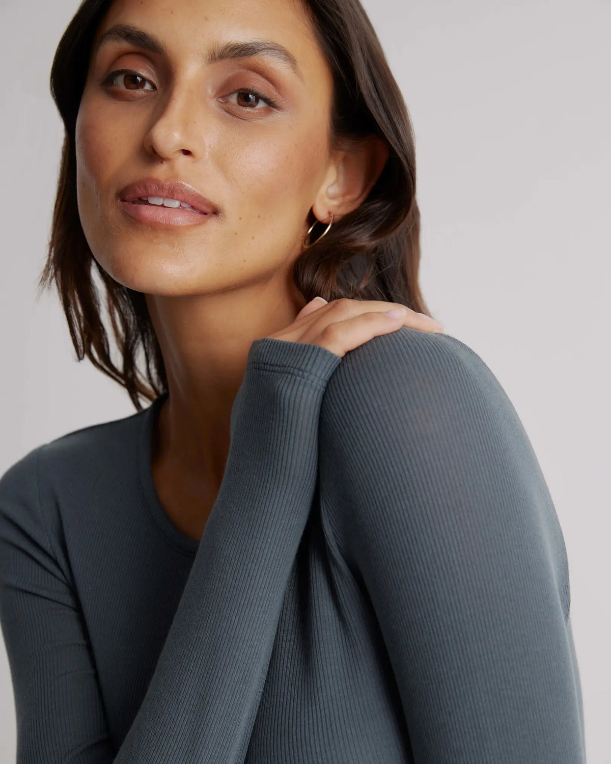 Tencel Rib Knit Long Sleeve Dress - US 1157