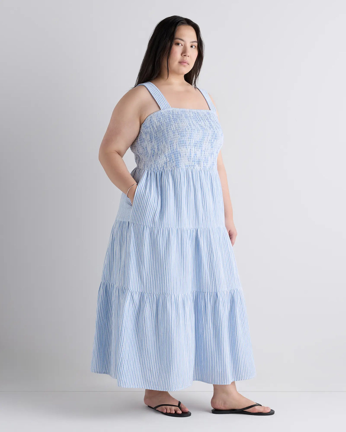 100% Organic Cotton Gauze Smocked Sleeveless Maxi Dress - US 6199