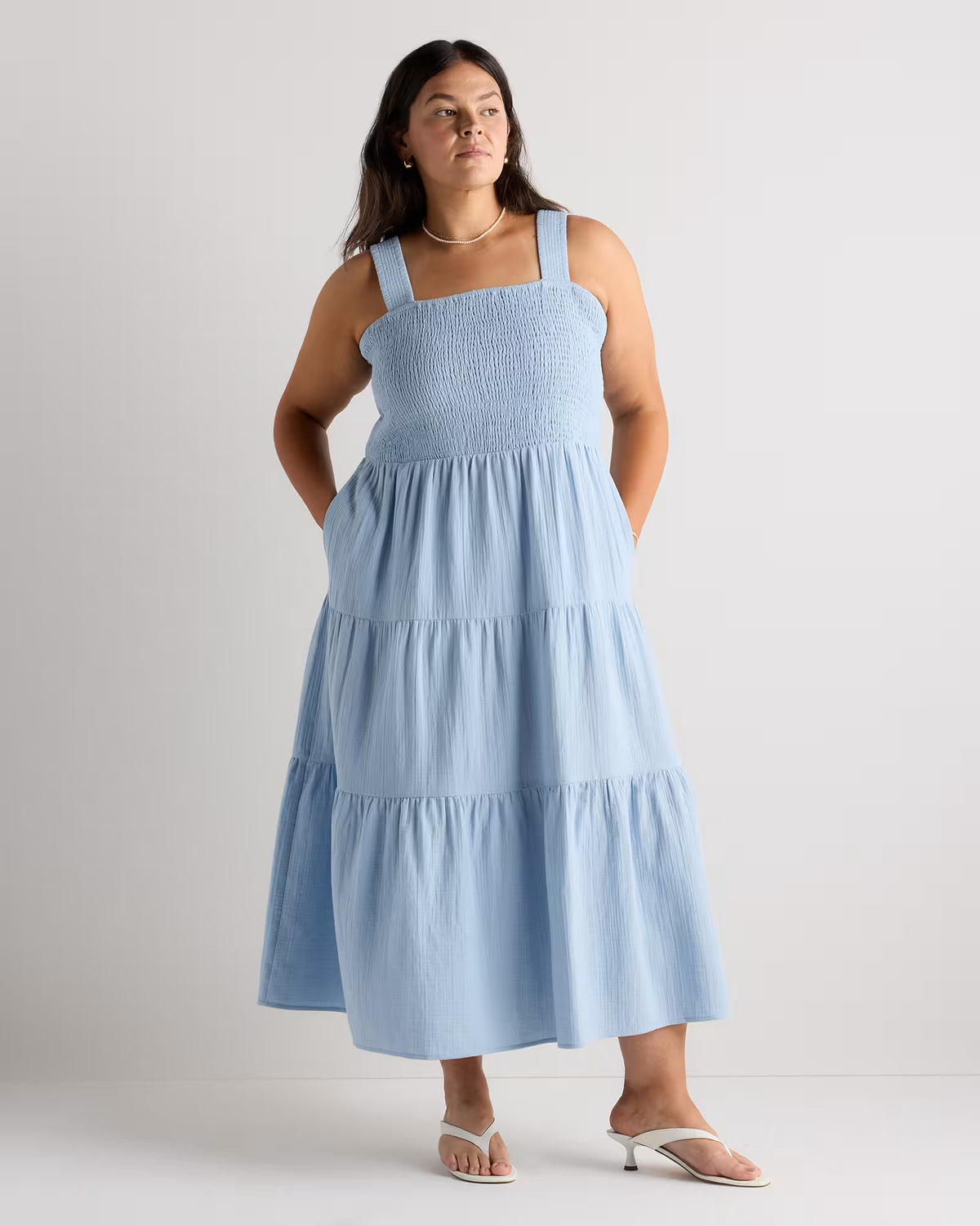 100% Organic Cotton Gauze Smocked Sleeveless Maxi Dress - US 0114