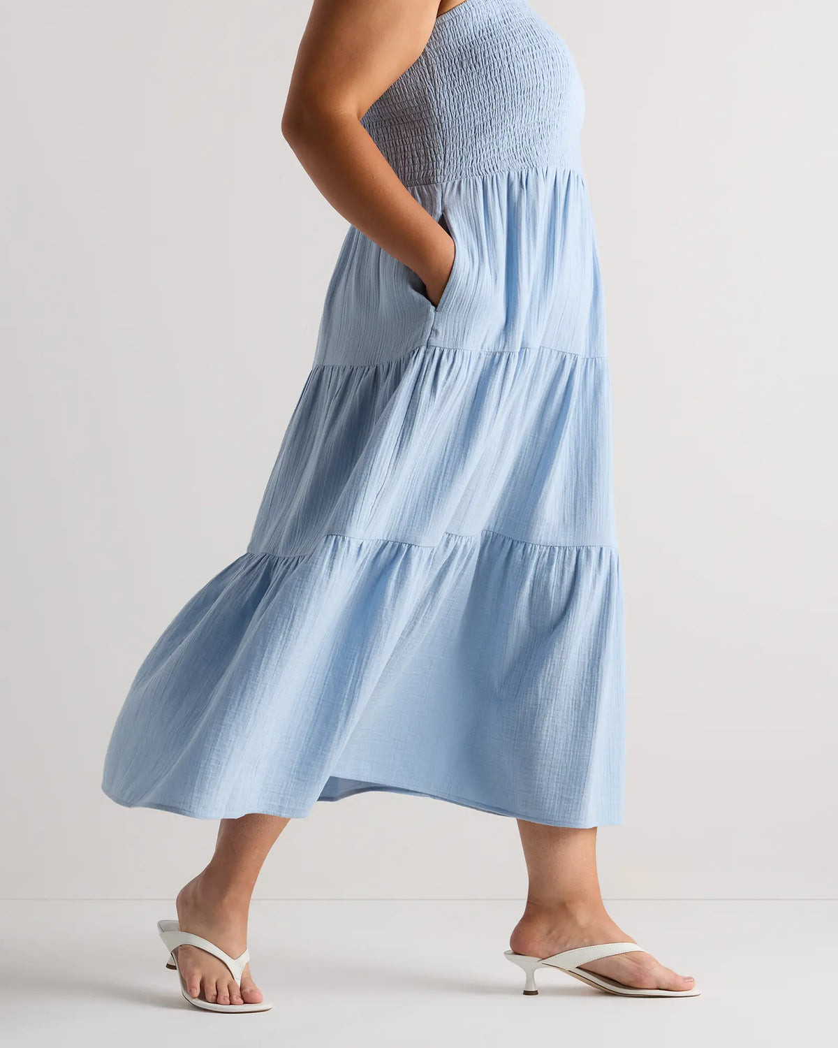 100% Organic Cotton Gauze Smocked Sleeveless Maxi Dress - US 0114