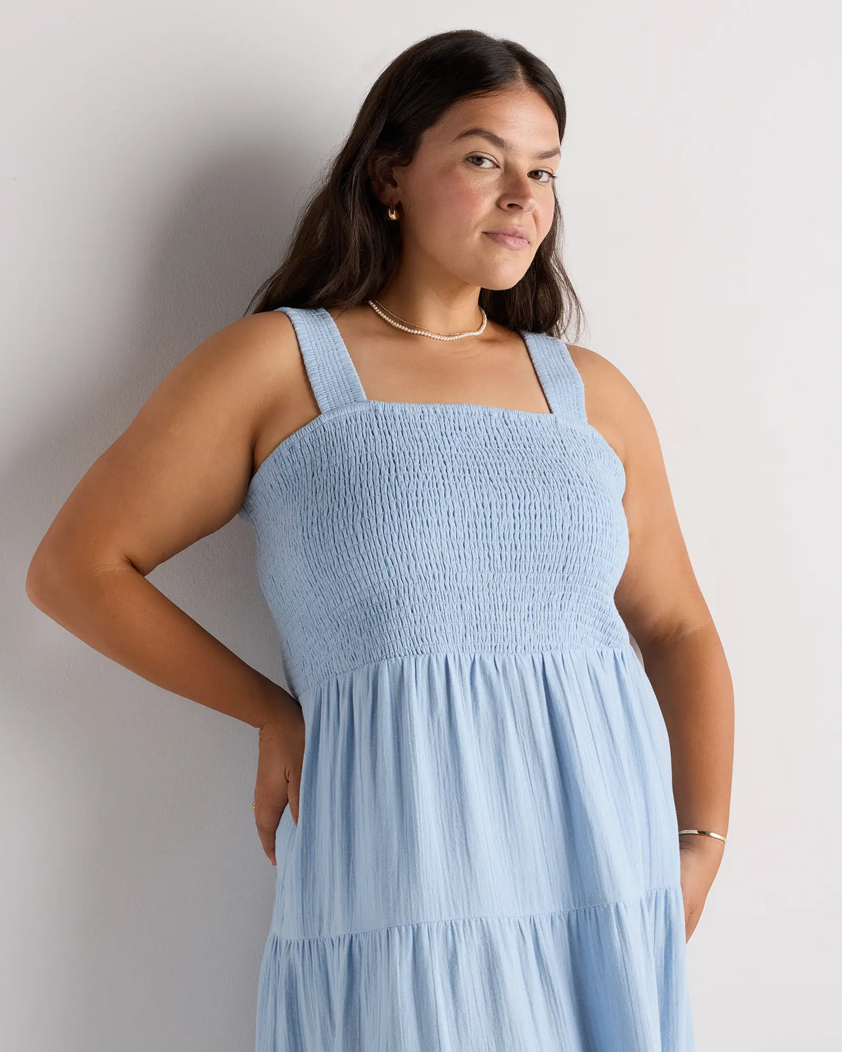 100% Organic Cotton Gauze Smocked Sleeveless Maxi Dress - US 0114