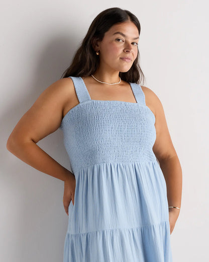 100% Organic Cotton Gauze Smocked Sleeveless Maxi Dress - US 0114