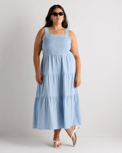 100% Organic Cotton Gauze Smocked Sleeveless Maxi Dress - US 0114