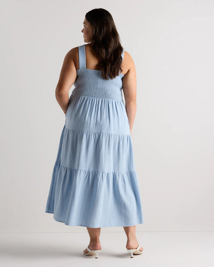100% Organic Cotton Gauze Smocked Sleeveless Maxi Dress - US 0114