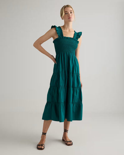 100% Organic Cotton Poplin Smocked Midi Dress - US 1227