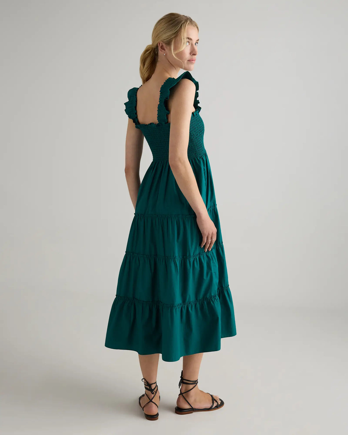 100% Organic Cotton Poplin Smocked Midi Dress - US 1227