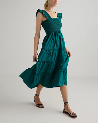 100% Organic Cotton Poplin Smocked Midi Dress - US 1227