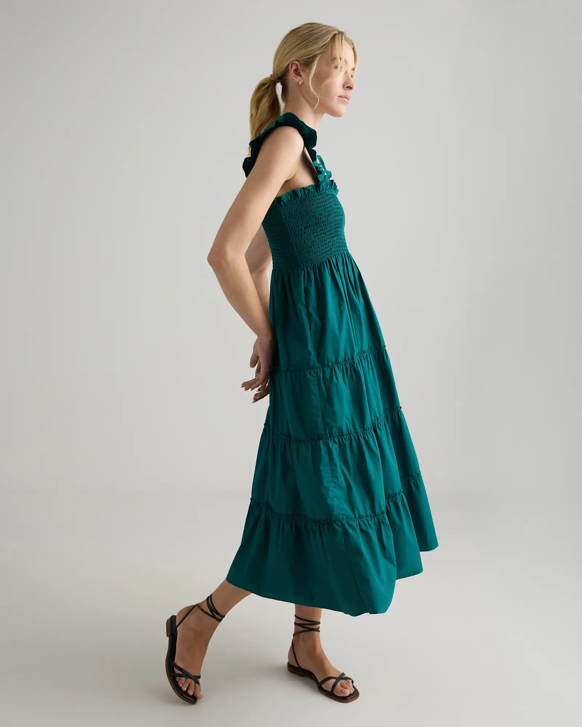 100% Organic Cotton Poplin Smocked Midi Dress - US 1227