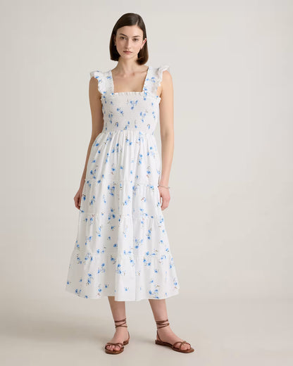 100% Organic Cotton Poplin Smocked Midi Dress - US 5135