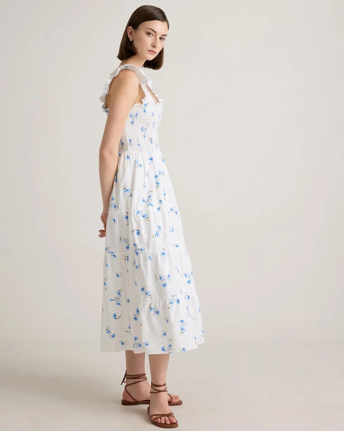 100% Organic Cotton Poplin Smocked Midi Dress - US 5135