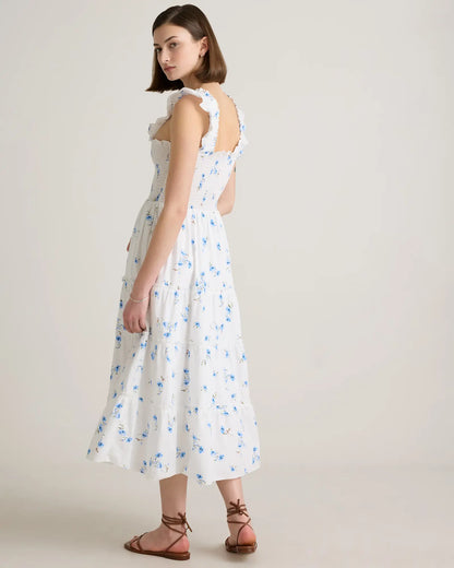 100% Organic Cotton Poplin Smocked Midi Dress - US 5135