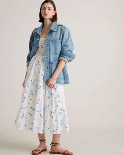 100% Organic Cotton Poplin Smocked Midi Dress - US 5135