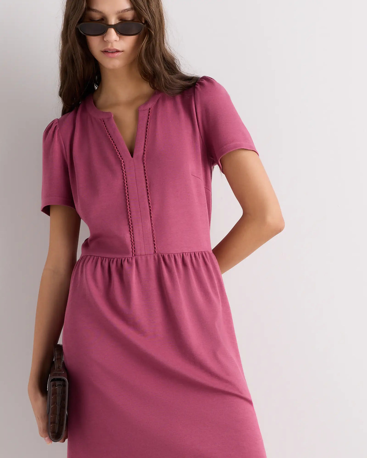 Tencel Modal Knit V-Neck Mini Dress - US 8287