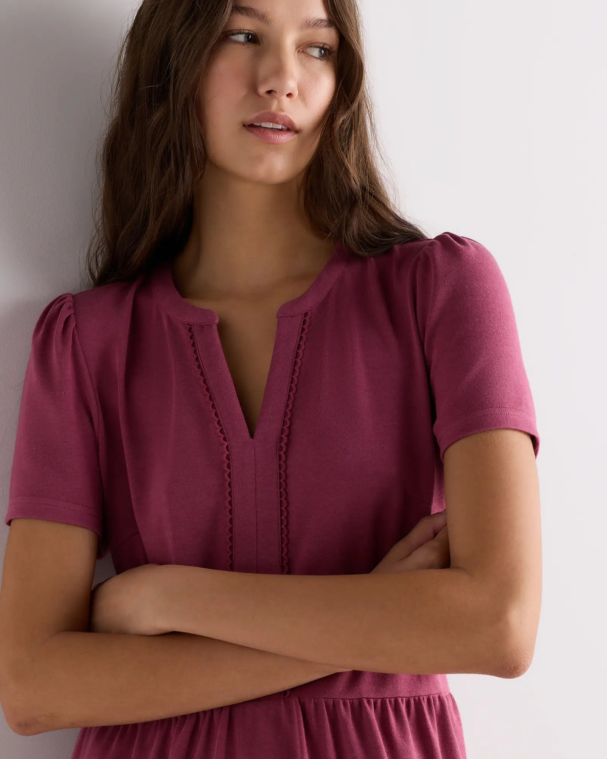 Tencel Modal Knit V-Neck Mini Dress - US 8287