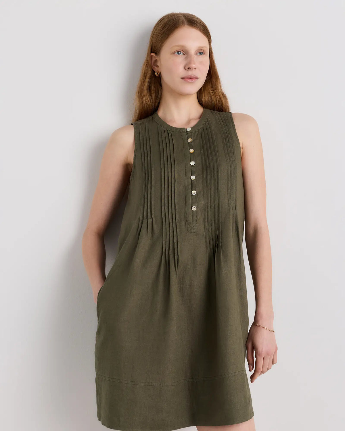 100% European Linen Sleeveless Swing Dress - US 2776