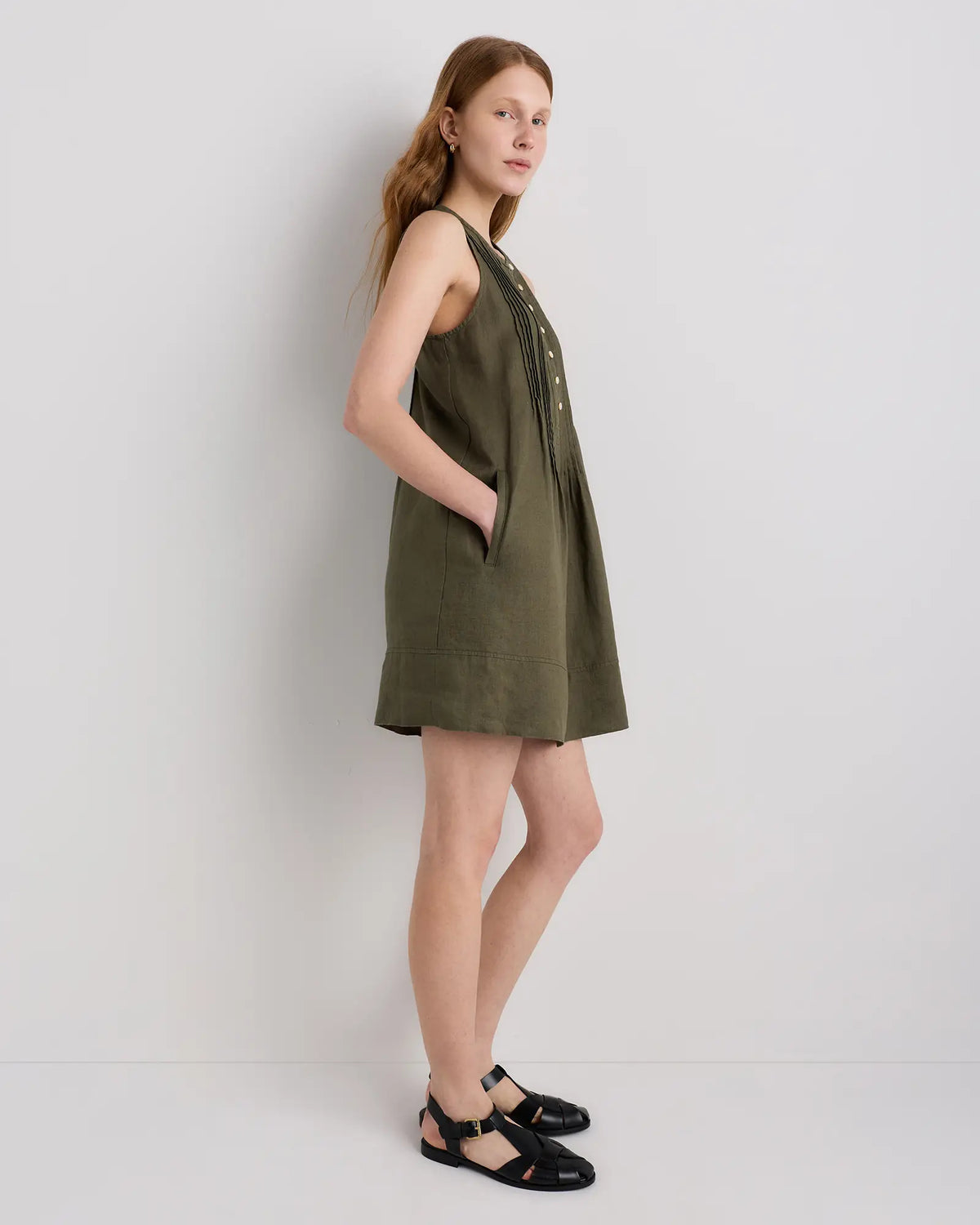 100% European Linen Sleeveless Swing Dress - US 2776