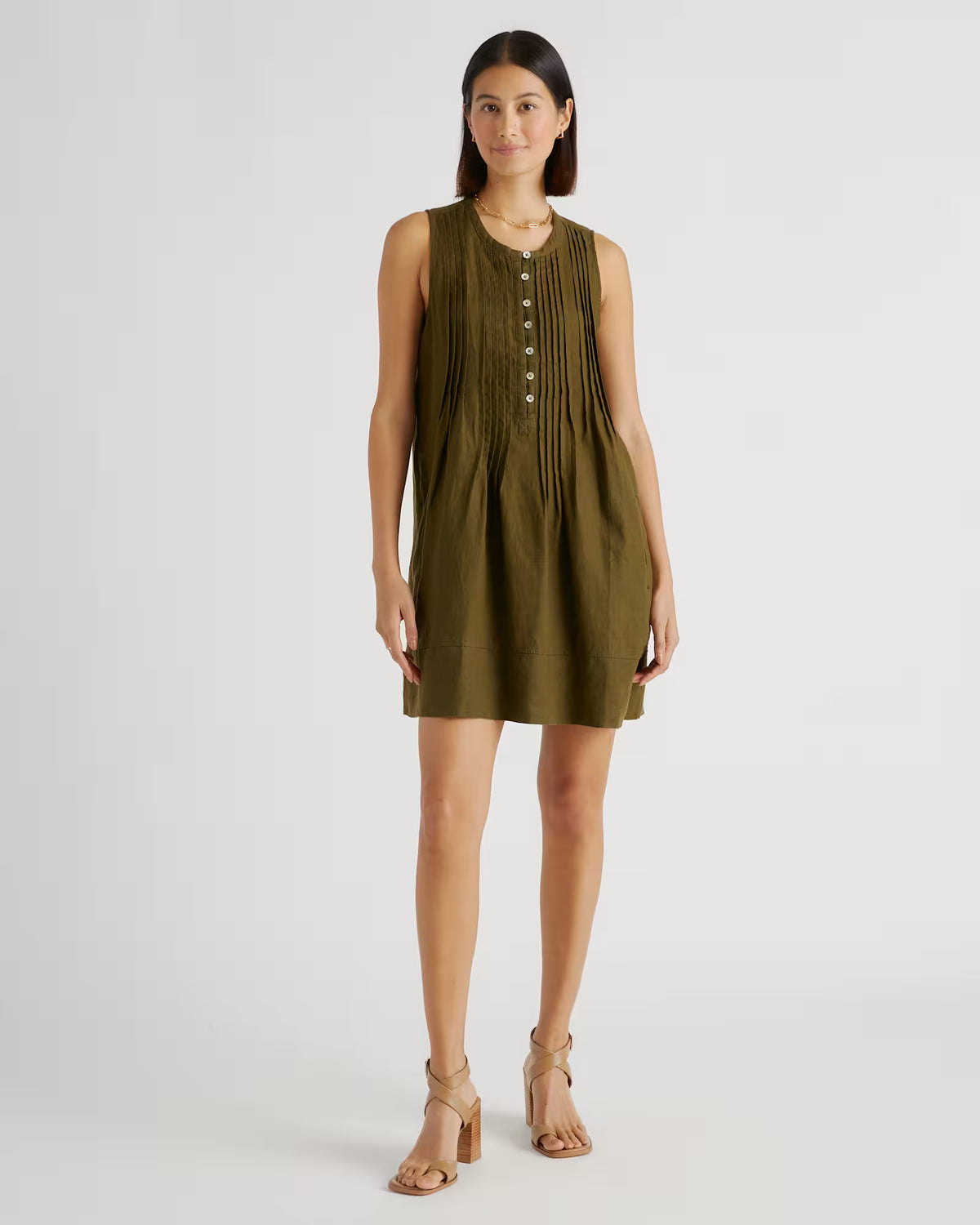 100% European Linen Sleeveless Swing Dress - US 2461