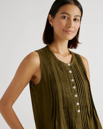100% European Linen Sleeveless Swing Dress - US 2461