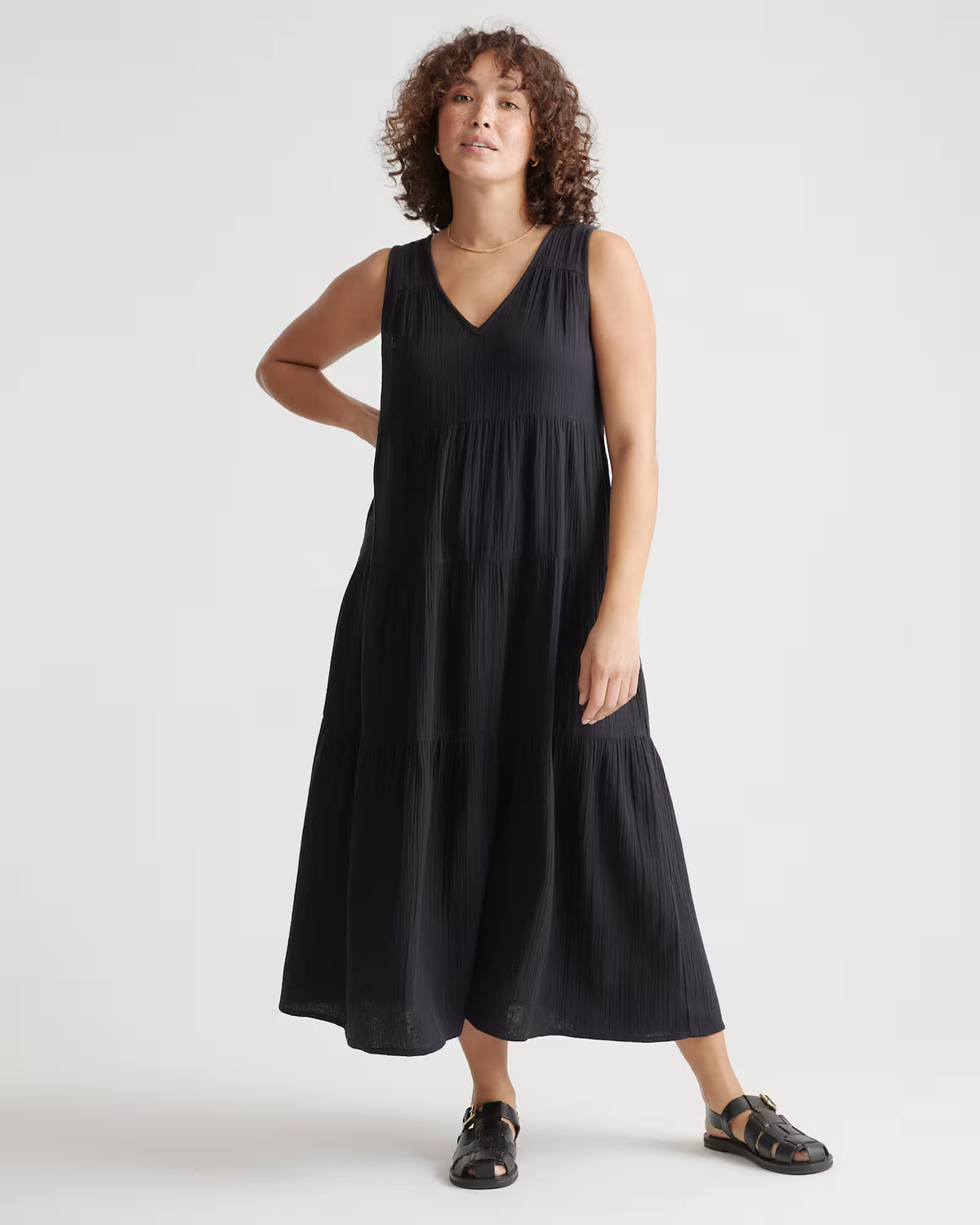100% Organic Cotton Gauze Tiered Maxi Dress - US 9576