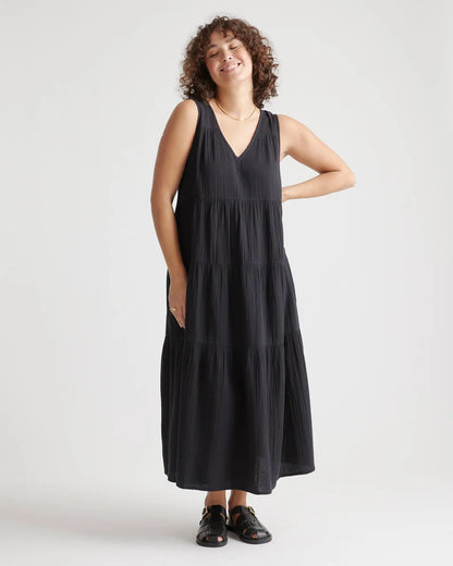 100% Organic Cotton Gauze Tiered Maxi Dress - US 9576