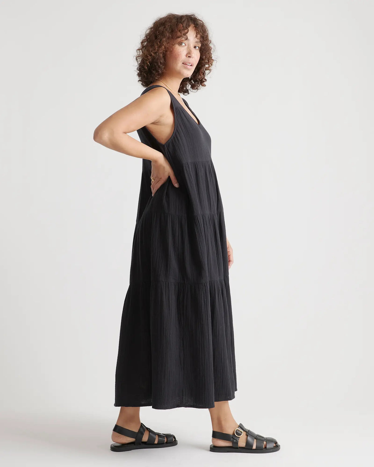100% Organic Cotton Gauze Tiered Maxi Dress - US 9576