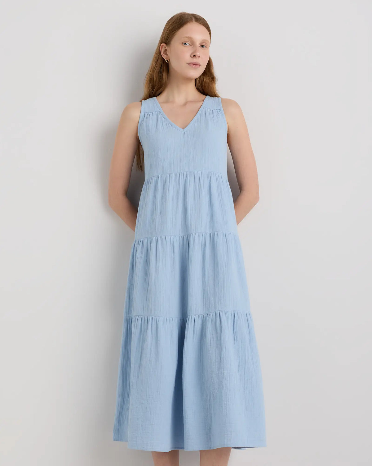 100% Organic Cotton Gauze Tiered Maxi Dress - US 6665