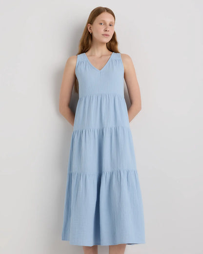 100% Organic Cotton Gauze Tiered Maxi Dress - US 6665