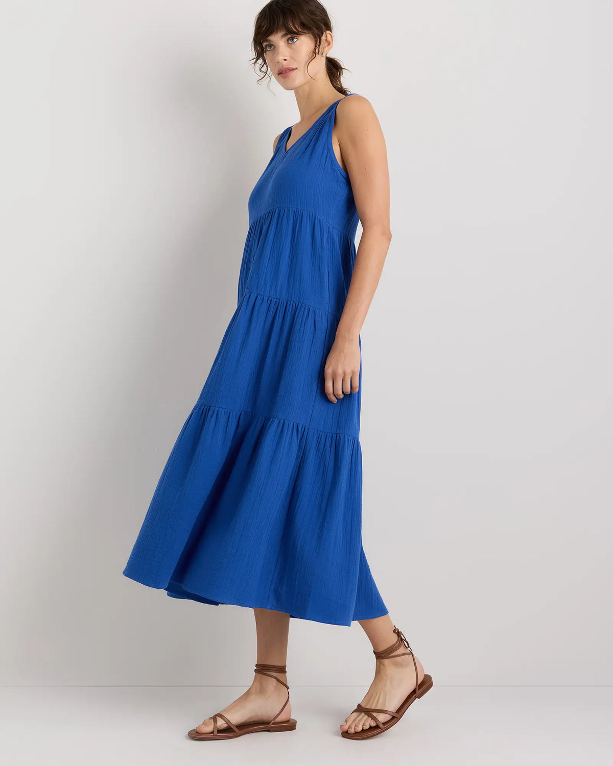 100% Organic Cotton Gauze Tiered Maxi Dress - US 0556