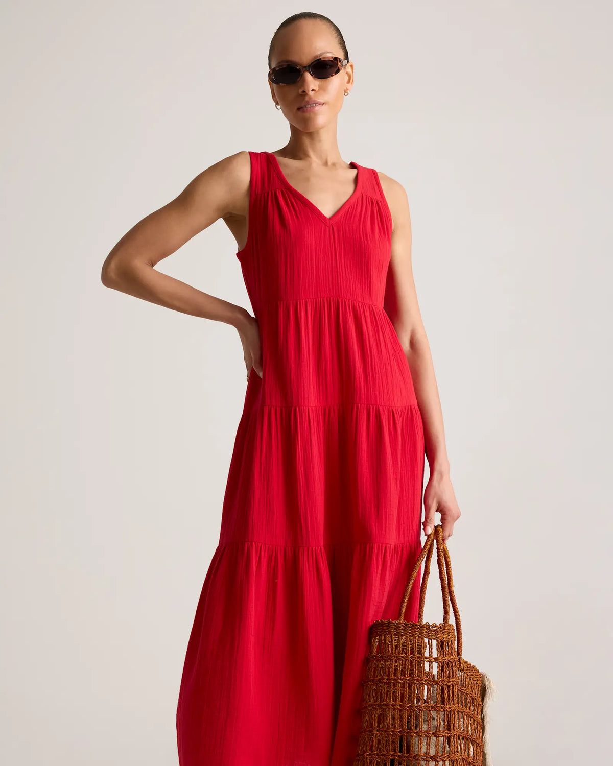 100% Organic Cotton Gauze Tiered Maxi Dress - US 3541