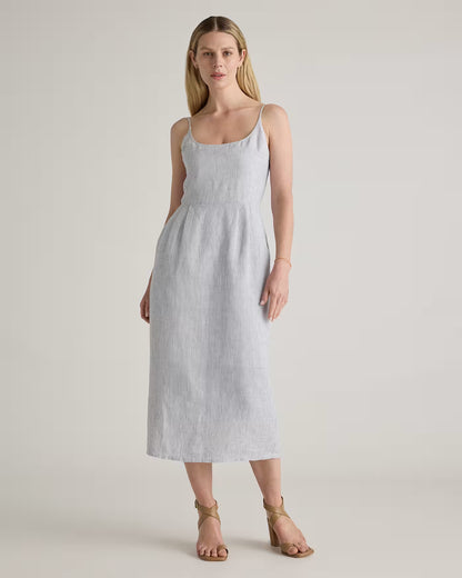 100% European Linen Scoop Neck Midi Dress - US 0422