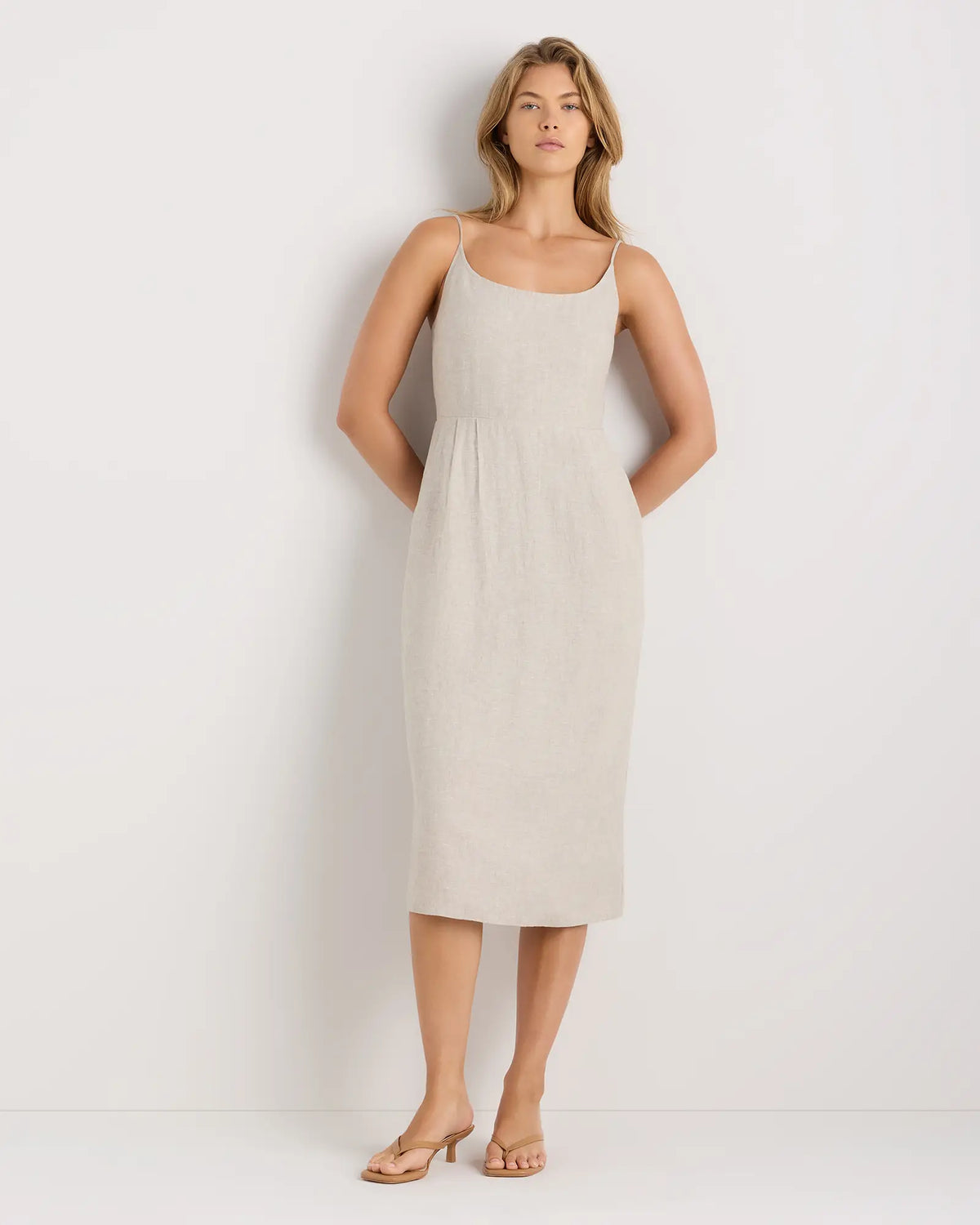 100% European Linen Scoop Neck Midi Dress - US 3502