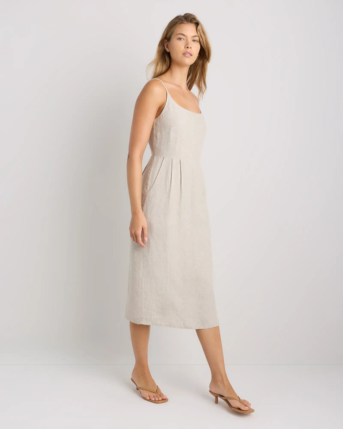 100% European Linen Scoop Neck Midi Dress - US 3502