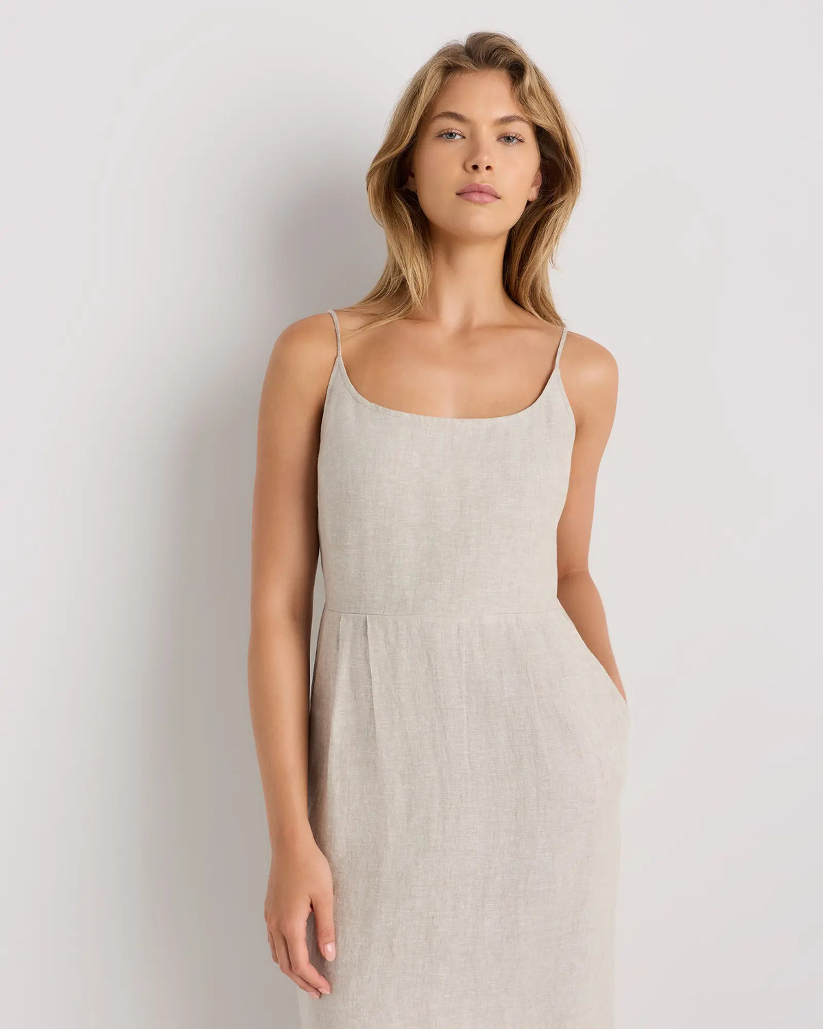 100% European Linen Scoop Neck Midi Dress - US 3502