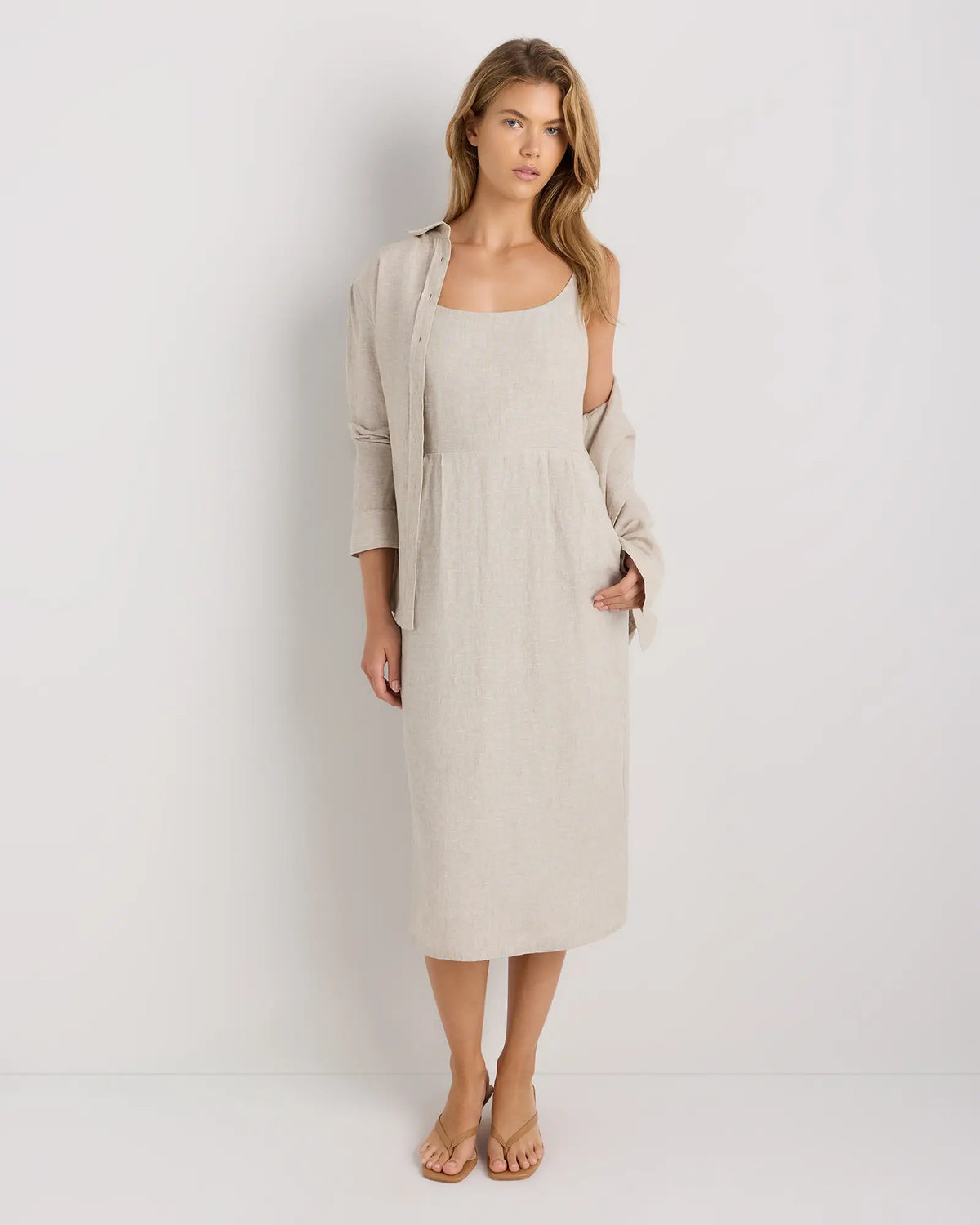 100% European Linen Scoop Neck Midi Dress - US 3502