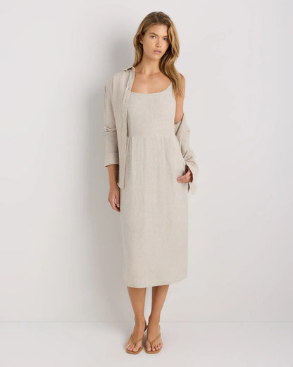 100% European Linen Scoop Neck Midi Dress - US 3502