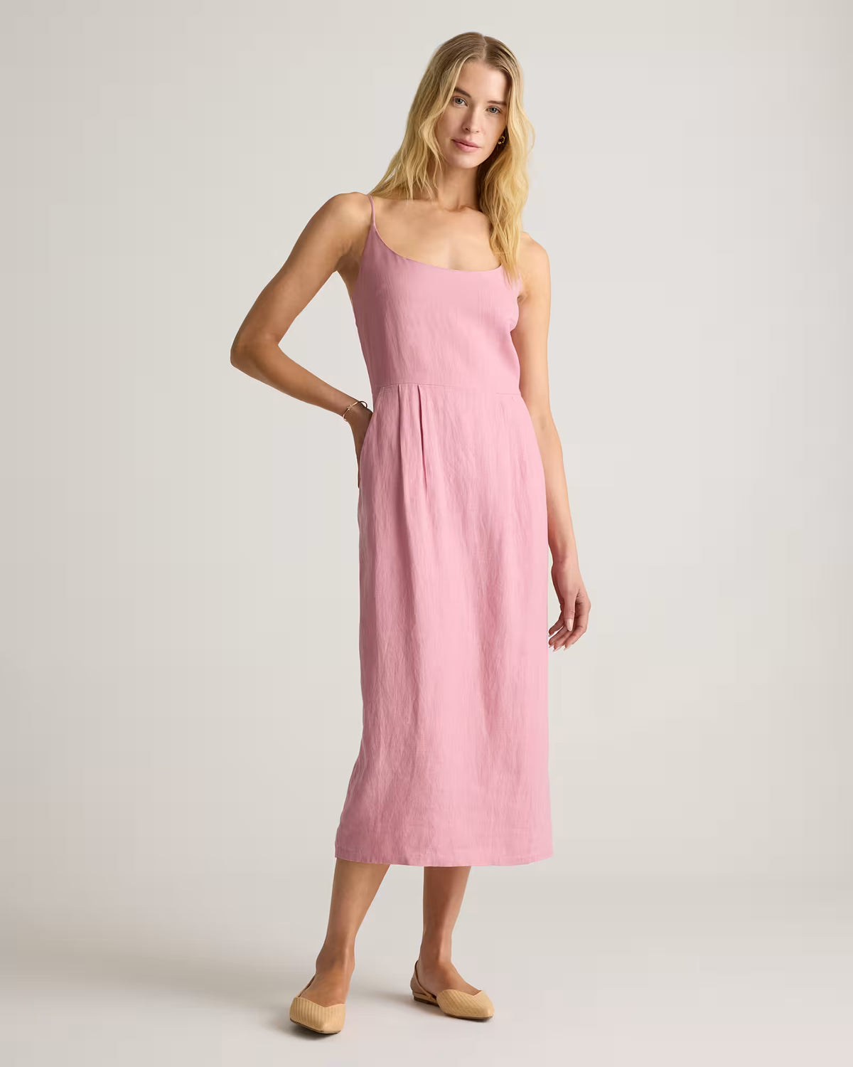100% European Linen Scoop Neck Midi Dress - US 8101
