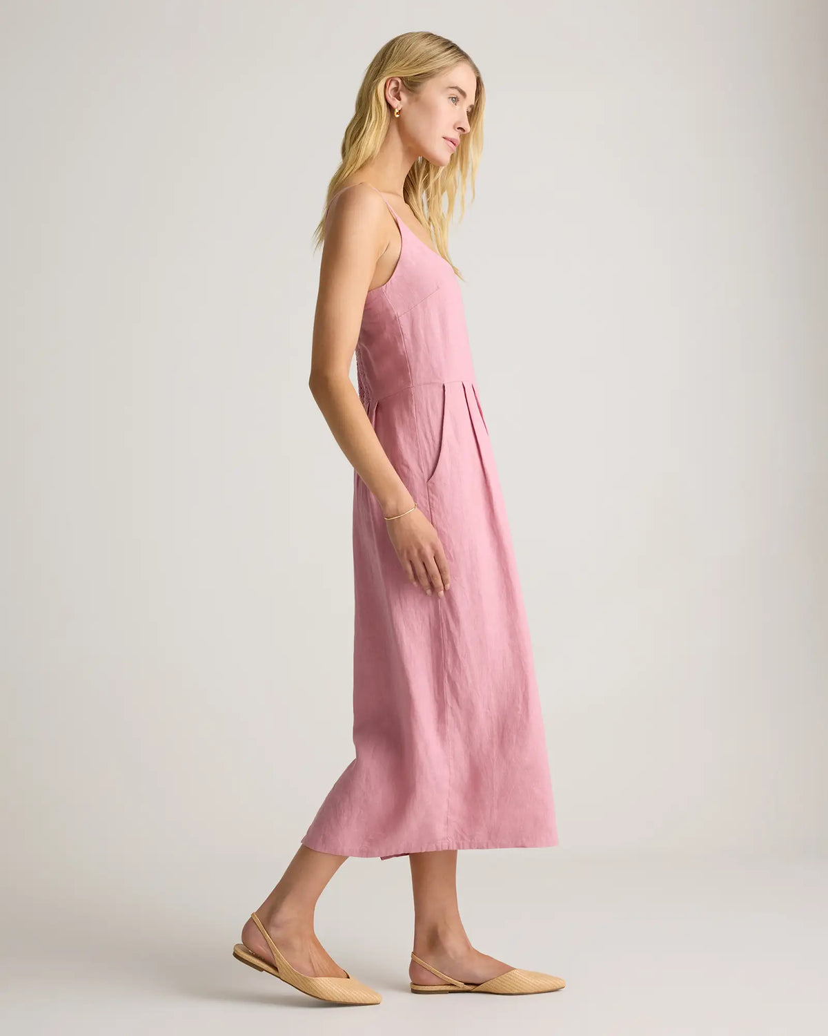 100% European Linen Scoop Neck Midi Dress - US 8101
