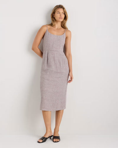 100% European Linen Scoop Neck Midi Dress - US 9998