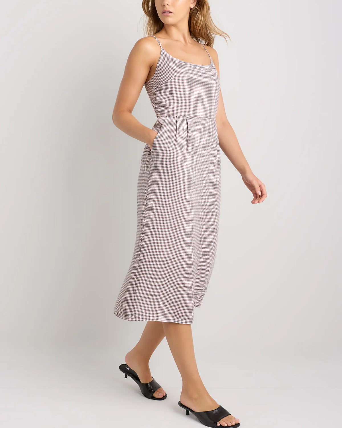 100% European Linen Scoop Neck Midi Dress - US 9998
