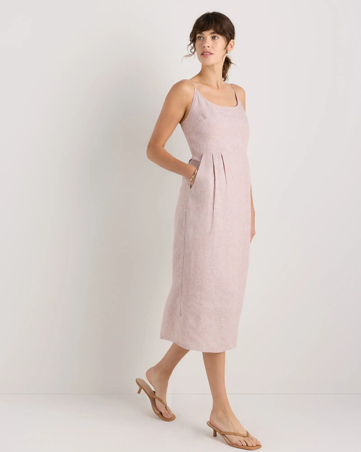 100% European Linen Scoop Neck Midi Dress - US 6889