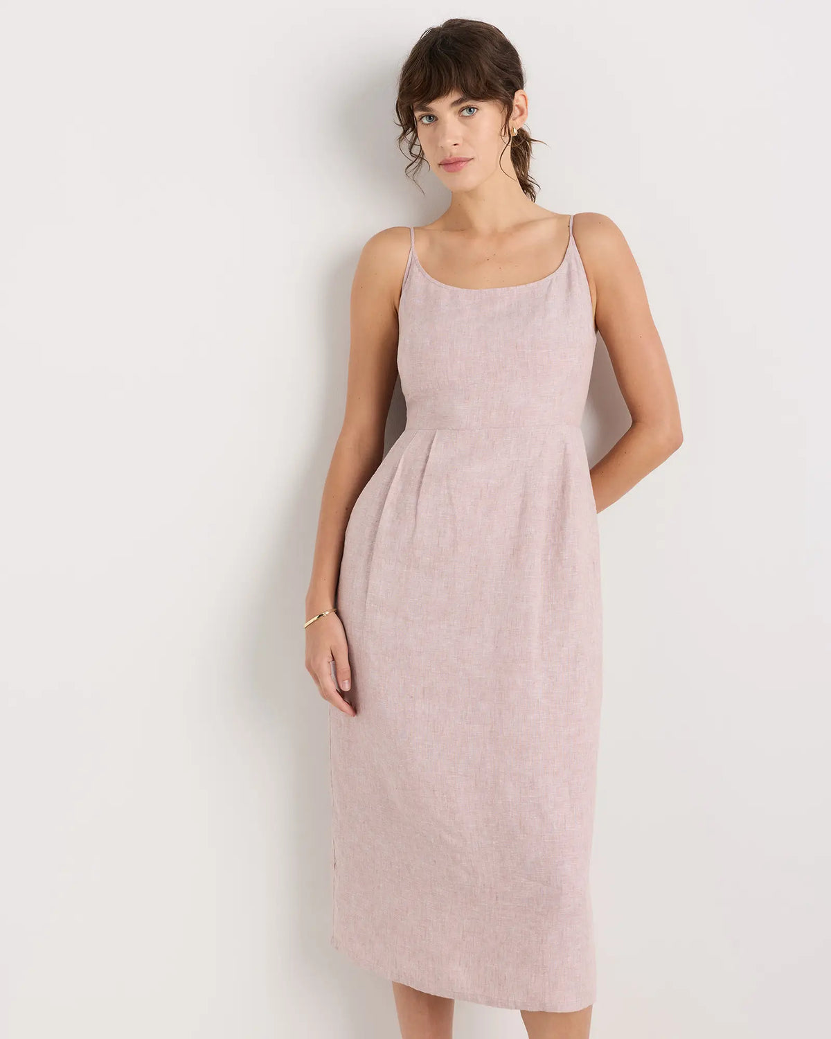 100% European Linen Scoop Neck Midi Dress - US 6889