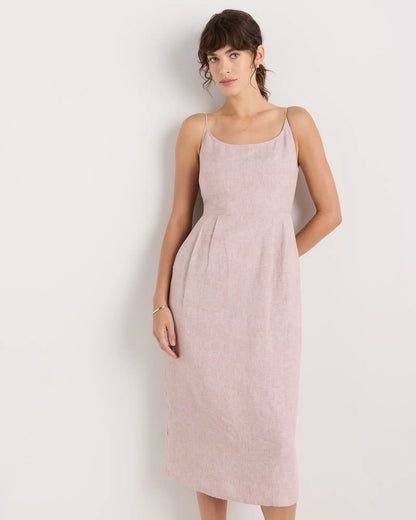 100% European Linen Scoop Neck Midi Dress - US 6889