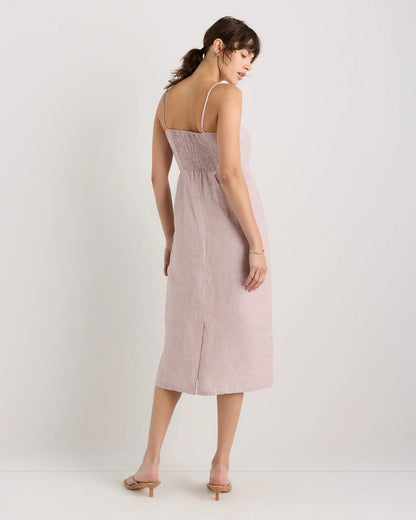 100% European Linen Scoop Neck Midi Dress - US 6889