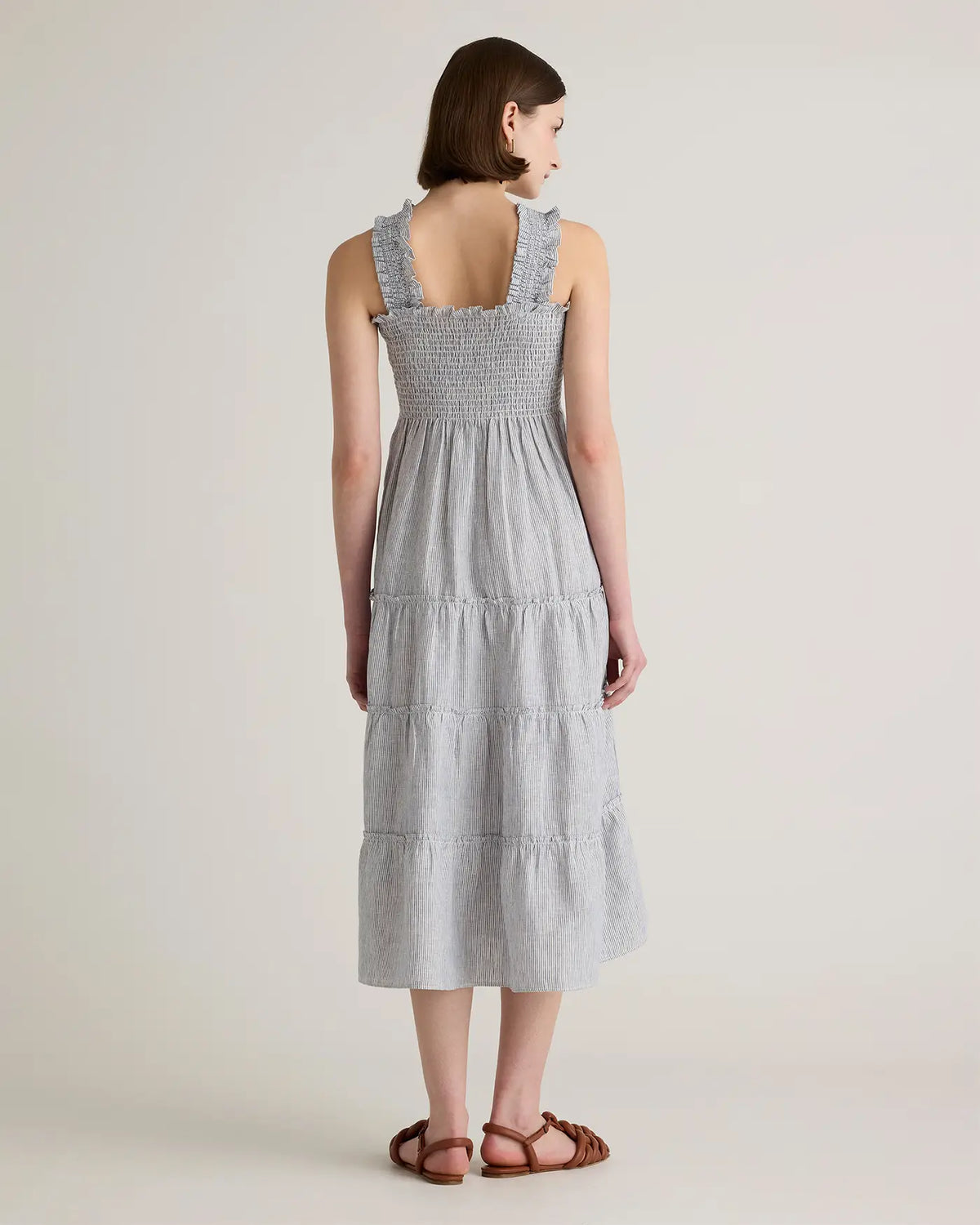 100% European Linen Smocked Midi Dress - US 9930