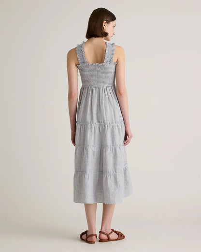 100% European Linen Smocked Midi Dress - US 9930